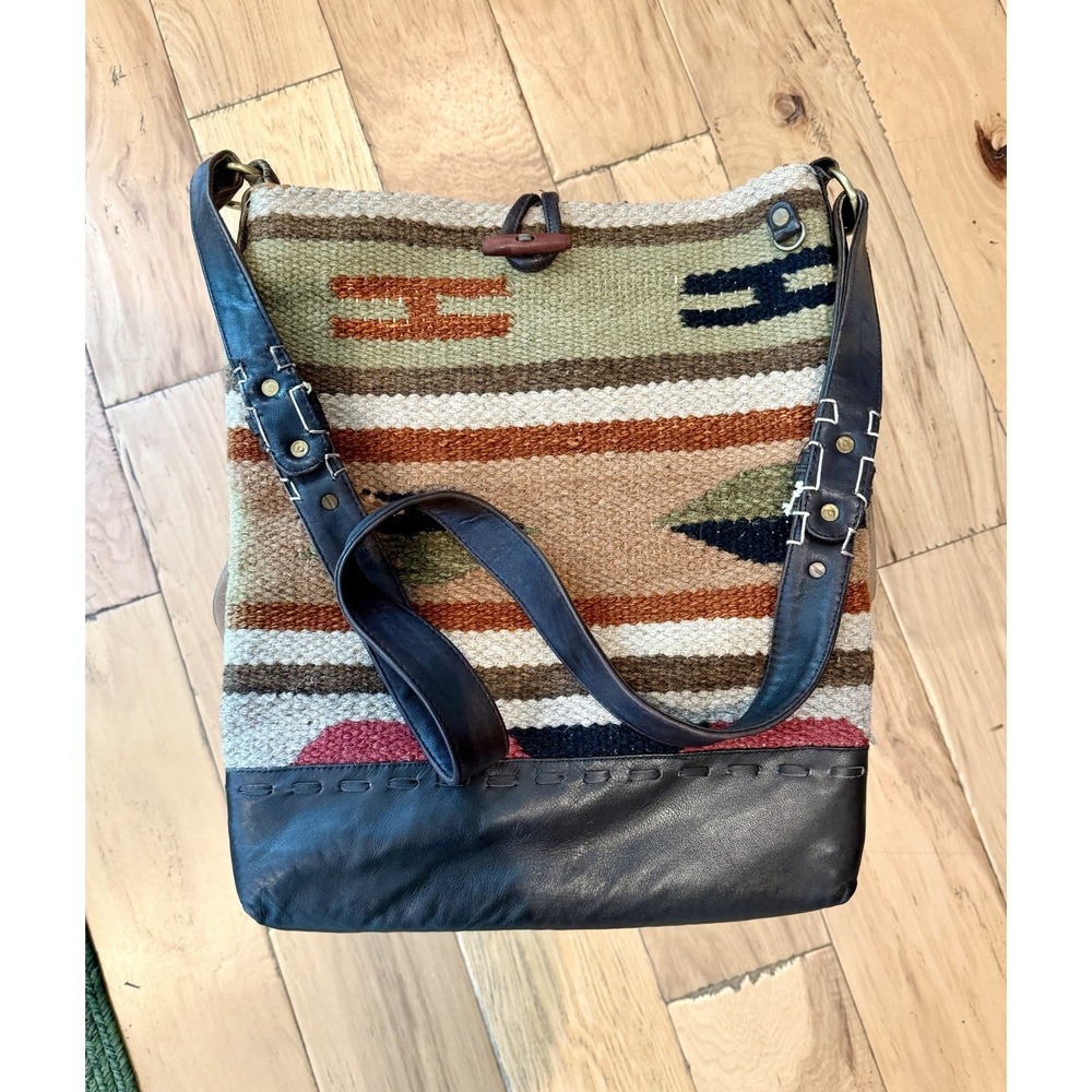 Raj Anthropologie Crossbody Rug Bag Kilim Woven Tribal Western Leather Boho